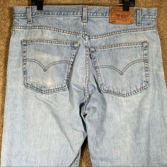 Vintage 90s LEVI’S Mens Jeans Sz 38x30 Straight 505 Light Wash Blue Denim Cotton - Picture 6 of 10